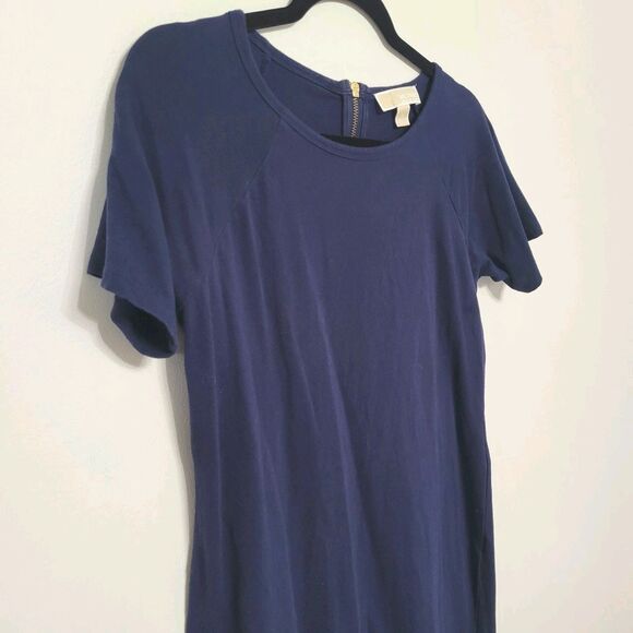 Michael Kors Navy Tie Sleeve T-Shirt Dress Size S Gold Logo Designer - Picture 1 of 5